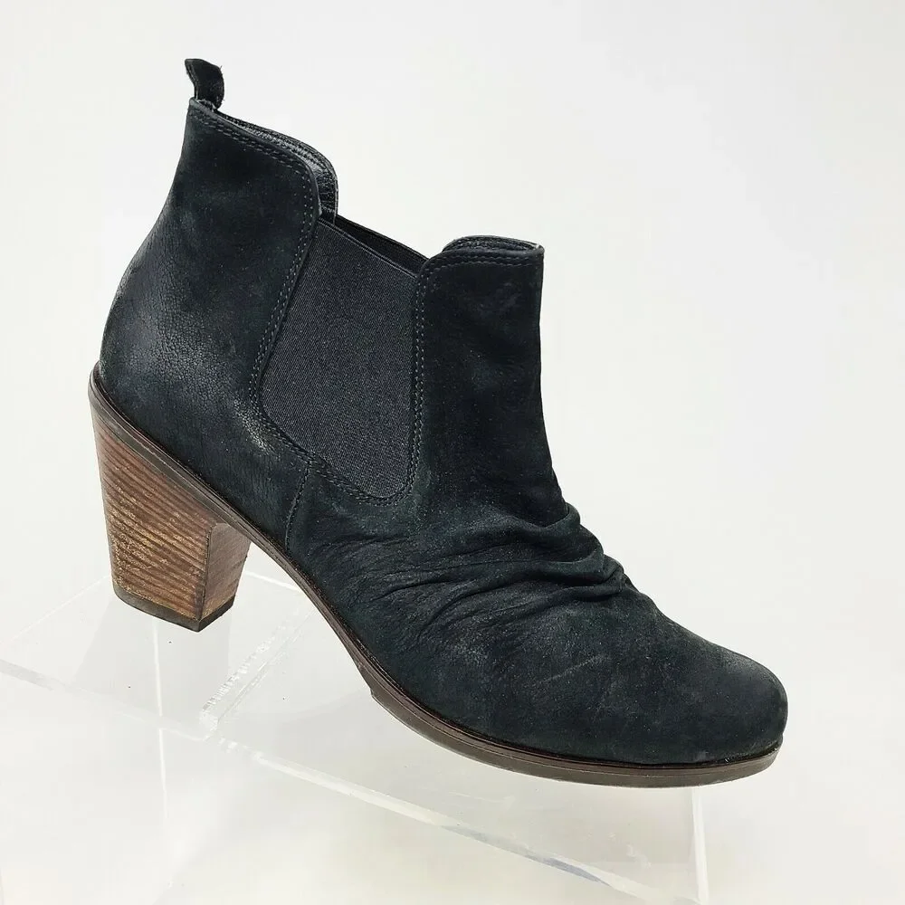 Paul Green Ankle Boot US 9 UK 6.5 Black Nubuck Suede Leather Heel Chelsea Bootie